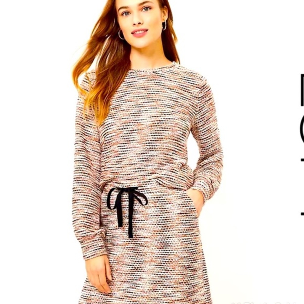 LOFT Cream and Brown Crew Neck Sweater and Pull On Skirt Set